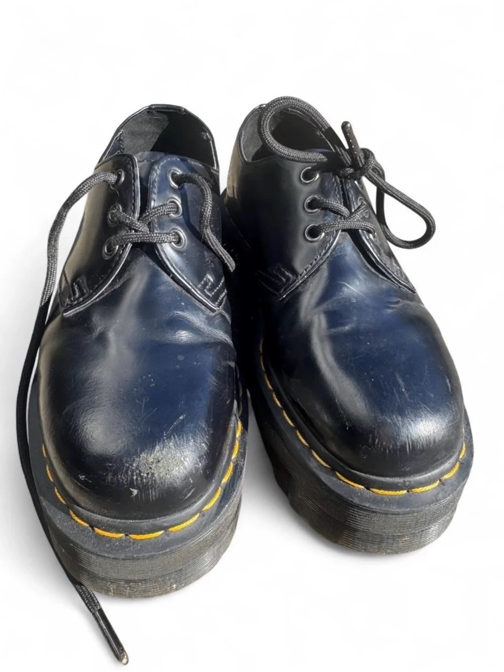 Dr. Martens Black 1461 Platform Lace-Up Shoes with Yellow Stitching